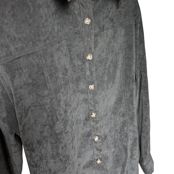 Outline Black Velvet Button Down Long Sleeve Shirt with  Brown Buttons Size 16W - Picture 7 of 13